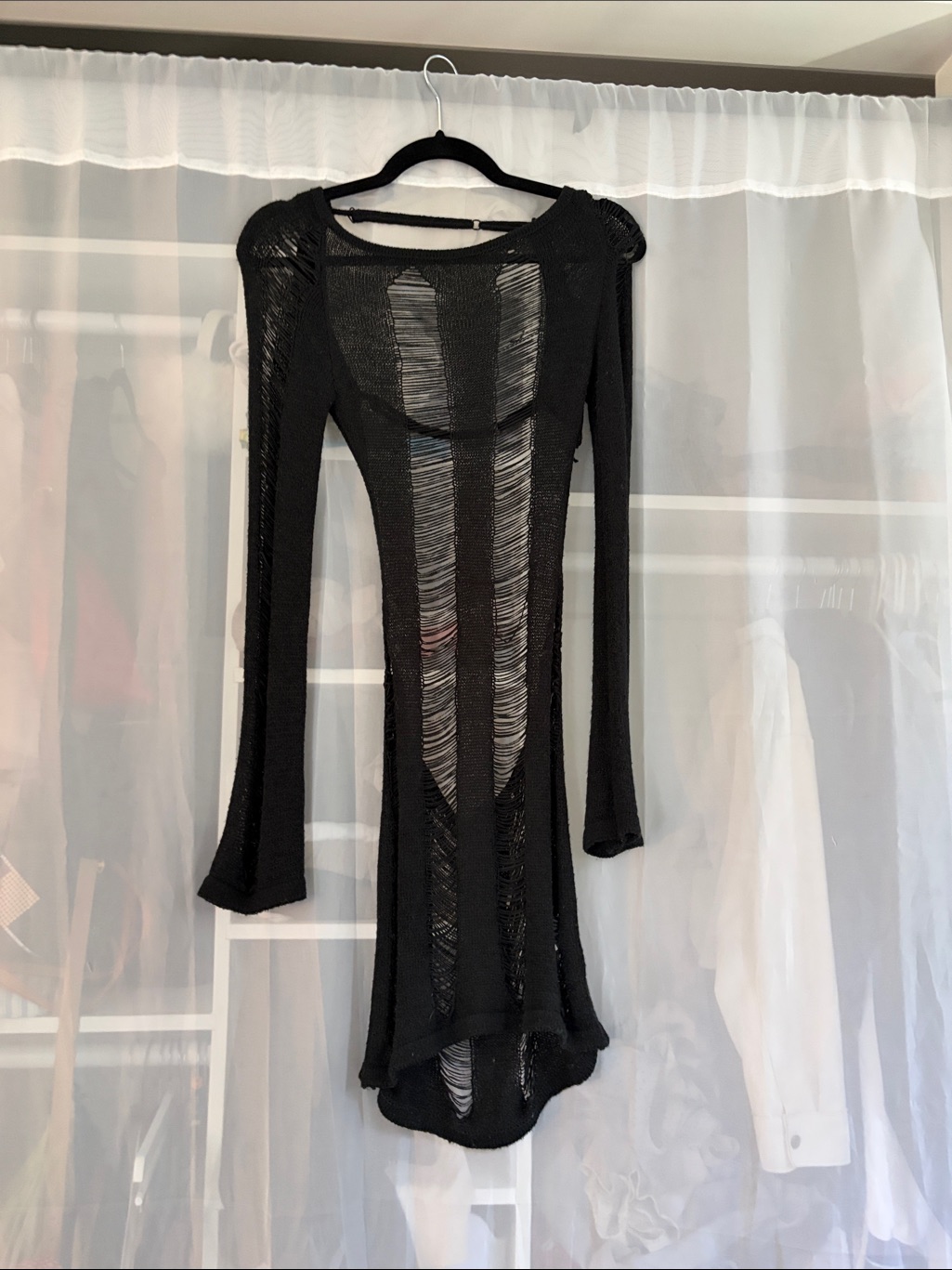 Jaded London Black Distressed Long-Sleeve Knit Dress
